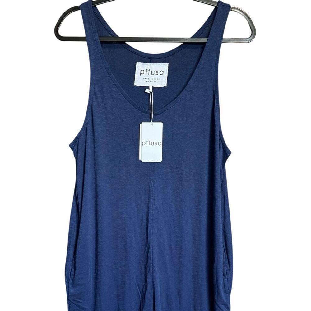 Pitusa Basic Pima Cotton Sleeveless Jumpsuit Wide Leg Navy Size Standard NWT - Picture 3 of 9